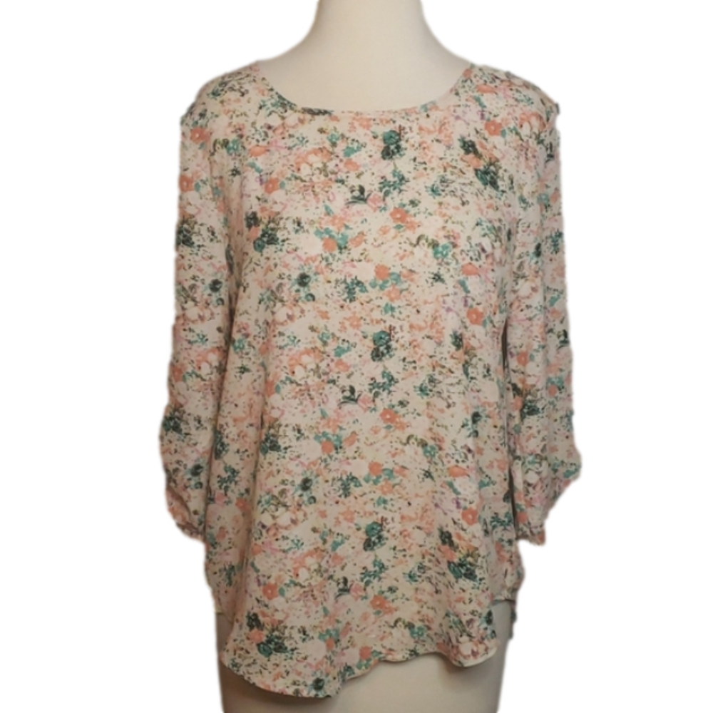 NWT Pink Republic Top Blouse M Floral Peach